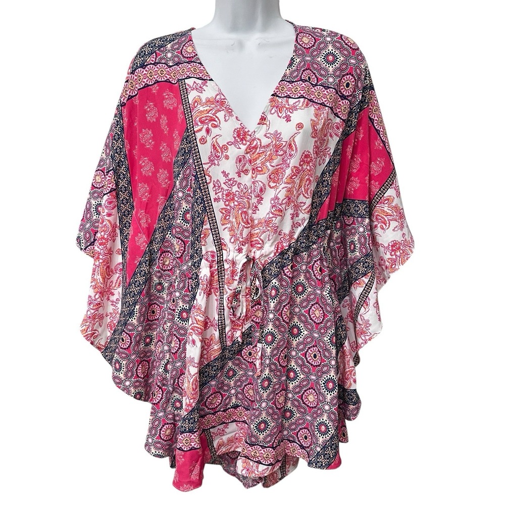 Venus Size Large Paisley Floral Romper V-neck Tie String Waist Dolman Sleeves